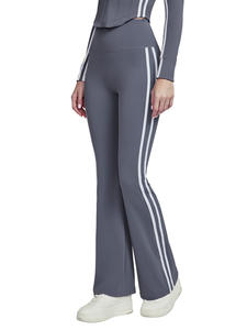 Pantalon de yoga évasé taille haute pour femme, long, rayé, effet ventre plat, en Spandex/Nylon, infroissable, pour l'entraînement et le quotidien - Product Image 1