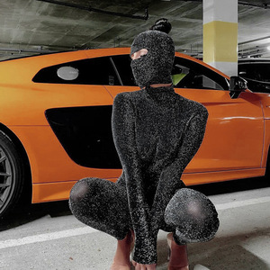 Combinaison moulante pour <span class=keywords><strong>femme</strong></span> à capuche, dos nu, découpes, scintillante, manches longues, style catsuit, tenue de soirée <span class=keywords><strong>sexy</strong></span>, OEM ODM personnalisable - Product Image 6