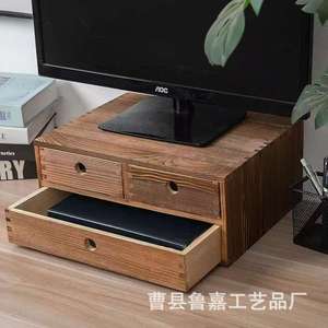Caja de Almacenamiento de Madera para Escritorio, Soporte para Computadora, Organizador de Oficina, Rectangular, Color Retro, Tipo Vertical con Textura de Madera - Product Image 1