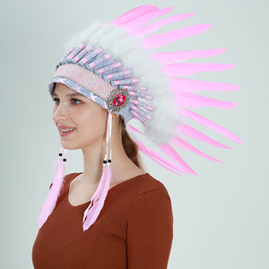 Tocado Indio de Plumas de Pollo Auténticas para <span class=keywords><strong>Mujer</strong></span> Adulta, <span class=keywords><strong>Disfraz</strong></span> de Halloween, Accesorio de Cosplay, Color Personalizado, Talla Personalizada, Cómodo - Product Image 1