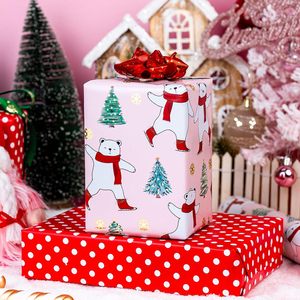 Kids Christmas <b>Wrapping</b> <b>Paper</b> Reversible Pink Bears Trees Design 17 In X 32.8 Ft Gift Craft Recyclable - Product Image 4