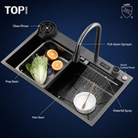Évier de cuisine TOPHOME moderne rectangulaire en acier inoxydable brossé 304 à cuve unique, à montage sous plan, fait main, avec cascade intelligente, certifié IAPMO CUPC