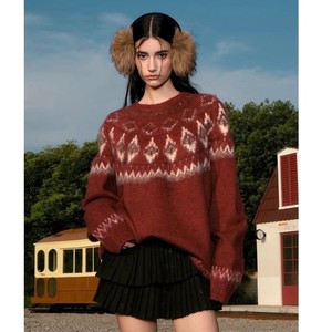 Women Cable Knit <b>Sweater</b> Crew Neck Long Sleeve Pullover <b>Nordic</b> Pattern Winter Knitwear Casual Daily Wear - Product Image 4
