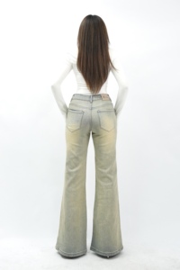 Jeans évasés bleus rétro pour femmes 8804-2 avec taille haute coupe coupe coupe coupe élégante alliant confort polyvalent et élégance quotidienne - Product Image 4