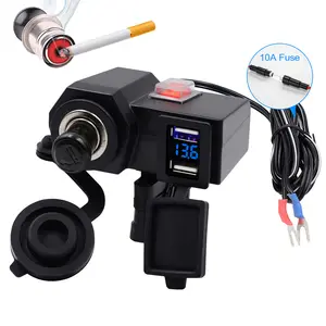 Voltmeter Digital Sepeda Motor, Pengisi Daya Ponsel Sepeda Motor dengan Sakelar Tampilan LED USB Ganda