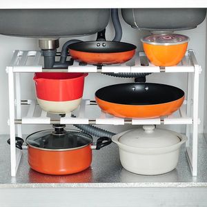 Estante Extensible de 2 Niveles Debajo del Fregadero, Organizador Deslizante para Utensilios de Cocina, Ollas y Sartenes, Soporte de Almacenamiento Telescópico de Plástico para Gabinete de Cocina - Product Image 4