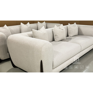 Juego de Muebles de Sala de Estar de Lujo Estilo Francés, Tapizado en Tela Beige Curvada, 3 Asientos, con Cojines, Modelo 01 - Product Image 5
