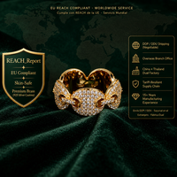 Bague élégante en laiton avec design multi-liens en chaîne et incrustation rainurée, style Hip Hop Iced, plaquée or 14K, sertie de zircons cubiques