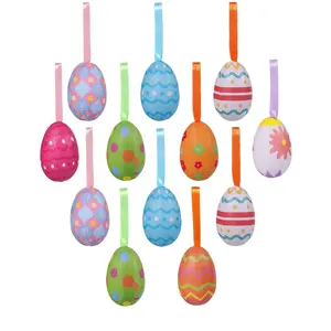 Easter Egg Paper Mache ornamenti di carta colorata stampa di carta macche uovo con corda di lino fai da te artigianato per feste di pasqua forniture