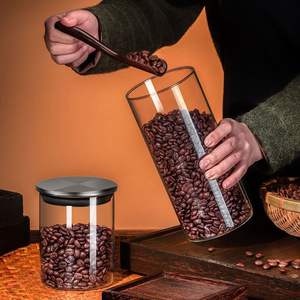 Contenedor de Almacenamiento de Granos de Café, Cilindro de Vidrio con Tapa Metálica Hermética, Frasco para Preservar la Frescura de los Granos de Café - Product Image 4