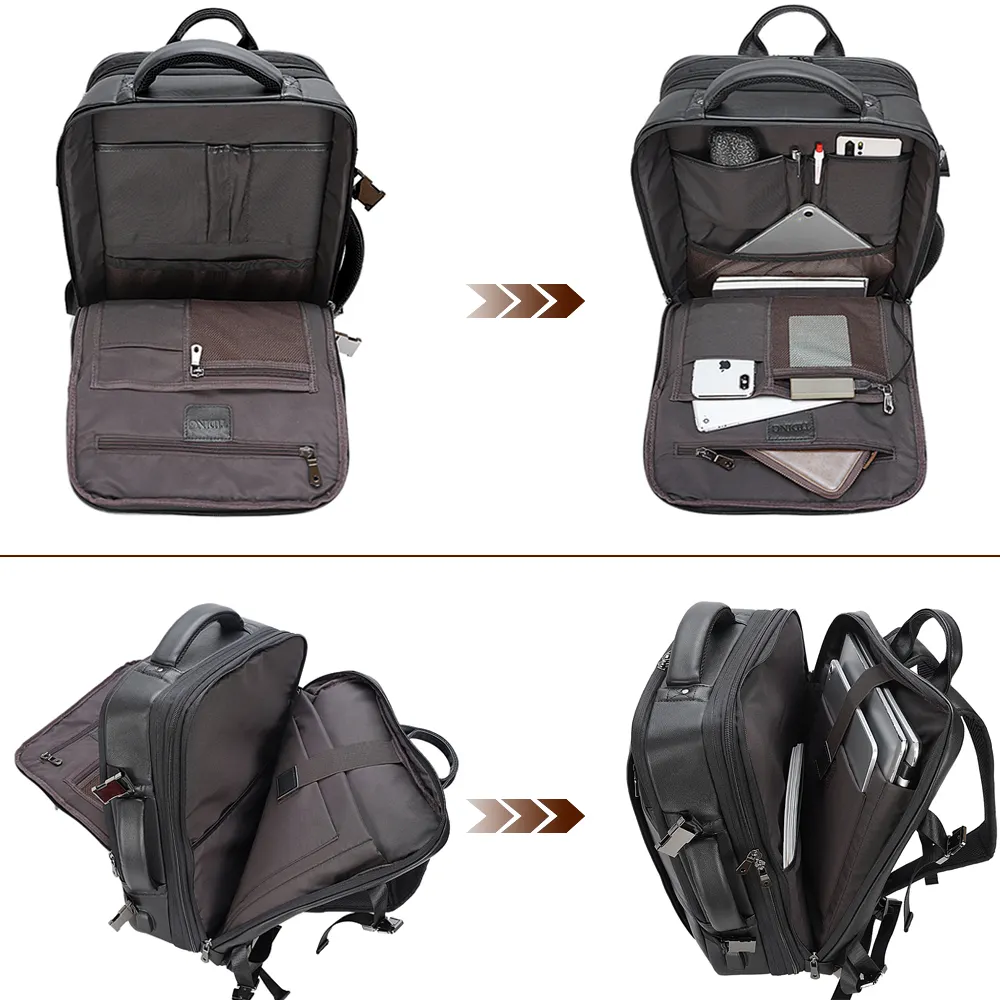 2023 Luxury New Arrival Fashion Black Large Capacity USB Travel Briefcase Convertible Genuine Leather Backpack Bag For Traveling