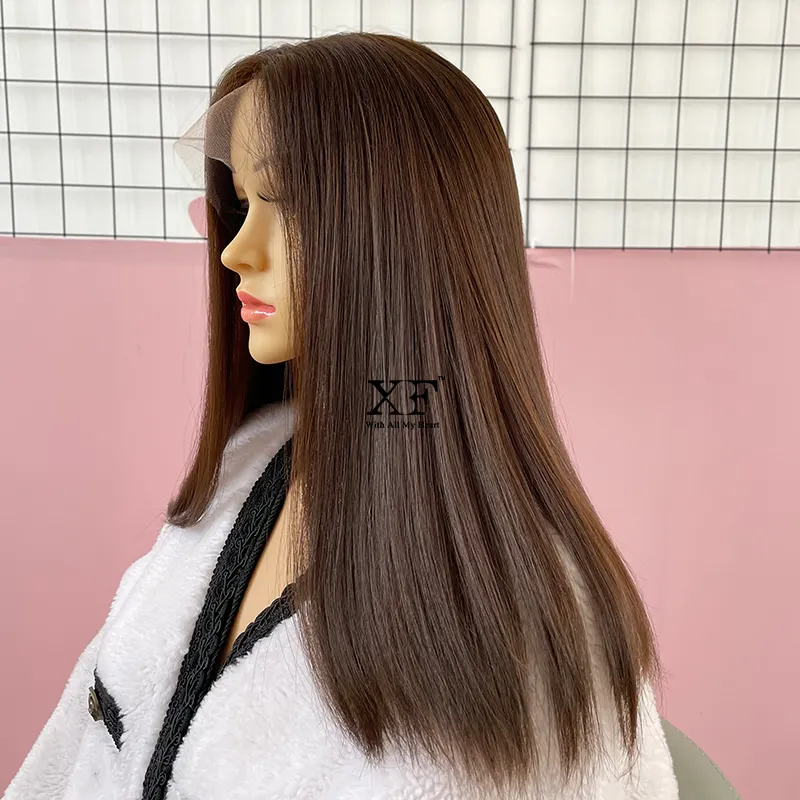 High Quality 18 Inches Chocolate Brown Color Transparent HD Swiss European Virgin Hair Lace Top Wigs