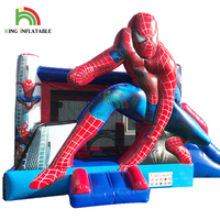 Château gonflable commercial Spiderman, combo château gonflable super-héros avec toboggan pour fête d'enfants