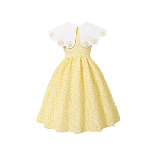 <span class=keywords><strong>Robe</strong></span> d'été pour petites filles, sans manches, jaune, à fleurs, jacquard, col blanc, <span class=keywords><strong>robe</strong></span> décontractée - Product Image 5