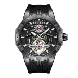 Montre mécanique squelette PONIGER P6.21, forme carrée, mouvement de conception propre, aiguilles lumineuses couleur canon, rotor personnalisé, boîtier en acier. - Product Image 1