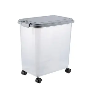 Recipiente de armazenamento translúcido disponível com rolos e tampa de vedação, caixa de plástico adequada para alimentos secos