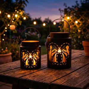 Sonnet Decor Black Iron Handmade <b>Lantern</b> <b>Candle</b> <b>Holders</b> with Die Cut Owl Design Heat Resistant Christmas Home Decoration Set - Product Image 1