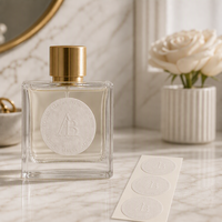 Autocollants en papier gaufré personnalisés, étiquettes de parfum de luxe, sceaux de logo texturés blancs, autocollants mats élégants auto-adhésifs pour l'emballage
