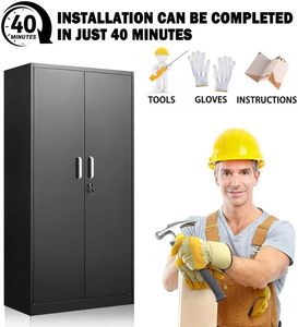 Uchance đen kim loại tủ tập tin với có thể khóa cửa & có thể điều chỉnh Kệ thép tổ chức cho nhà để xe, văn phòng hoặc nộp hồ sơ sử dụng - Product Image 2
