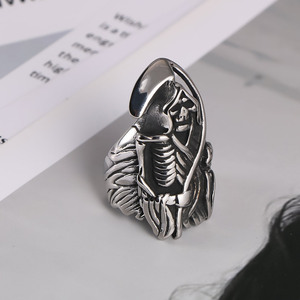 Anillo de Acero de Titanio con Calavera y Guadaña, Joyería Punk Hip Hop para Hombre SA811 - Product Image 2
