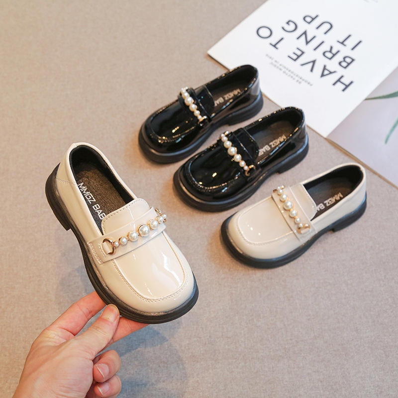 Girls Leather Shoes for School Party Wedding Kids Black Loafers