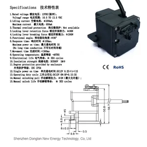 Tipo 2 ev carregando soquete de bloqueio de atuador eletrônico usado para tomadas de carregamento de EV.