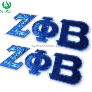 Zeta Phi Beta Sorority Sequin Patch with Blue and White Iron on Embroidered Letters Applique for Pearl Denim Jacket Back