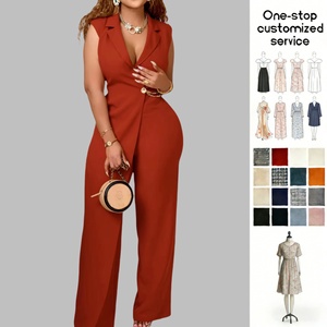 Tute estive di ultima generazione personalizzate per <span class=keywords><strong>donna</strong></span> elegante colletto in vita catena ampia gamba larga <span class=keywords><strong>tuta</strong></span> intera per <span class=keywords><strong>donna</strong></span> - Product Image 1