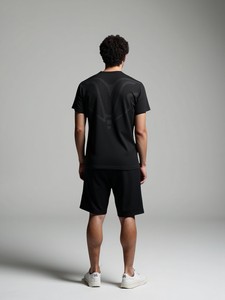 FLW 남성용 반소매 운동 티셔츠 빠른 건조 운동 티셔츠 스포티 스타일 솔리드 디자인 원사 염색 니트 원단 - Product Image 5