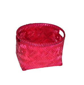 Panier organisateur en bambou rouge fabriqué à la main avec poignées découpées Prix de la solution de stockage à domicile élégante et compacte - Product Image 5
