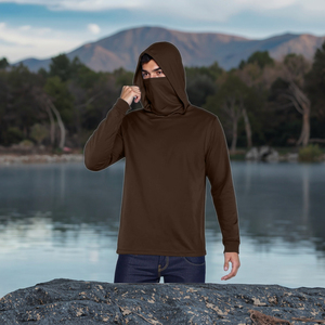 Men's Plus Size Lightweight Breathable UPF 50 <b>Fishing</b> Hoodie with UV Protection Printed Brown Sun Clothes for Outdoor Work <b>Mask</b> - Product Image 5