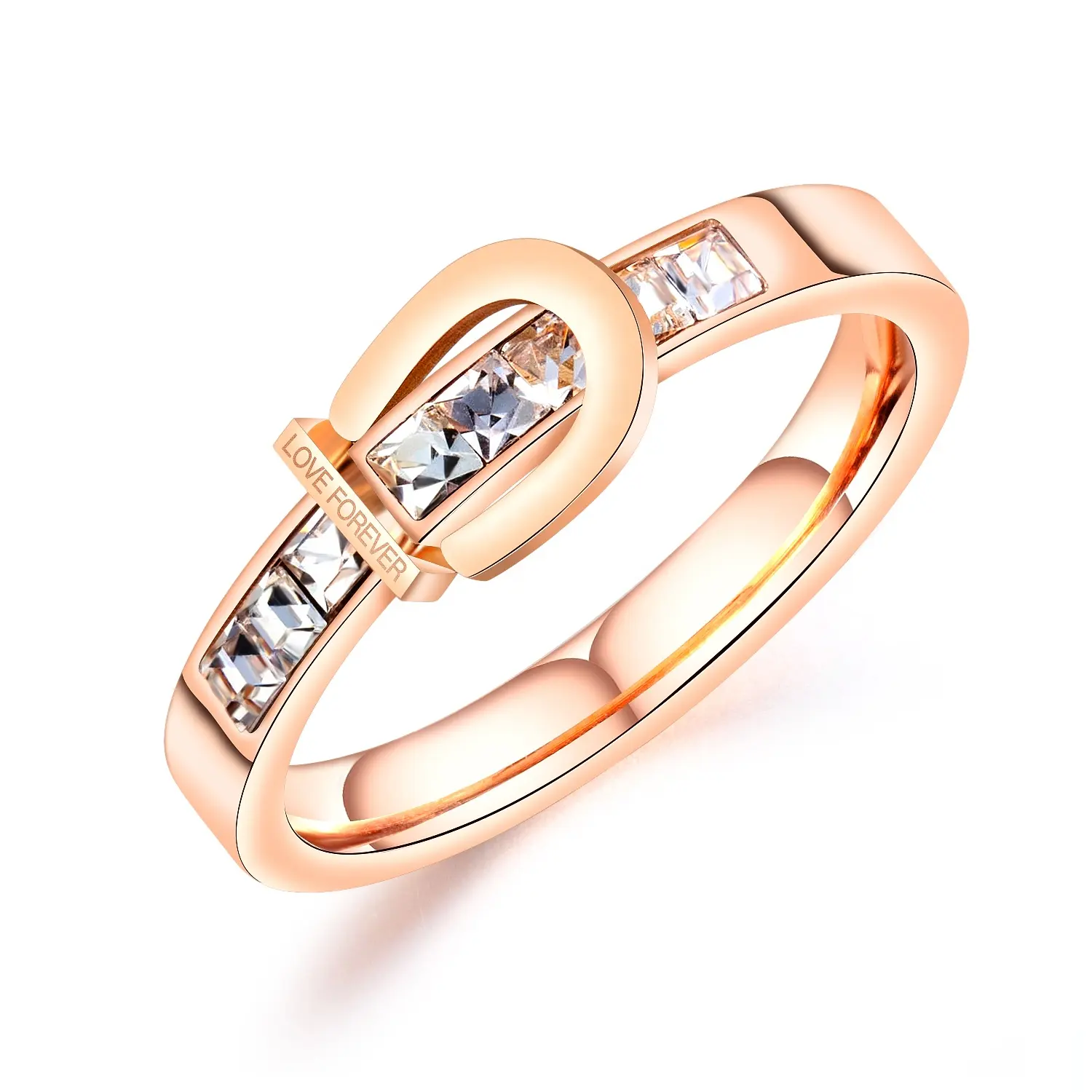 Exquisite Glitter Stainless Steel Rose Gold Hawaiian Rings One Size Fits All Zircon Ring