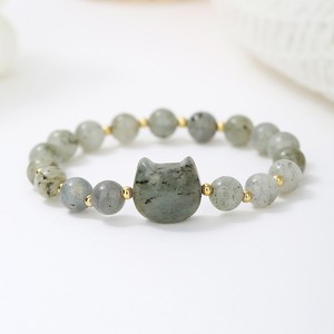 צמיד אבן טבעי לנשים בסגנון חמוד, טורקיז חרוזים עין חתול עטור קסם צמיד אלסטי Meditational amethyst - Product Image 3