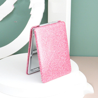 Miroir de poche pliable en cuir PU double face HD avec grossissement, décoration flash, miroir de maquillage compact portable pour cadeau