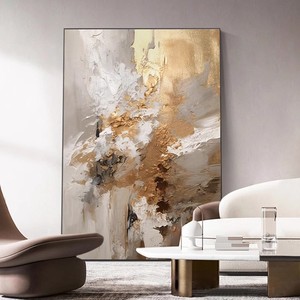 Pintura al óleo abstracta moderna sobre lienzo, marco rectangular negro, arte decorativo dibujado a mano para sala de estar, pared de entrada - Product Image 4
