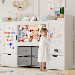Mueble Infantil Multifuncional Moderno para Sala de Estar con Pizarras de Doble Cara y 4 Compartimentos de Almacenamiento Extraíbles - Product Image 1