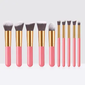 2023 Hot Sale Factory Supply Good Quality Make Up Tool Kit 10pc Highlighter Makeup Brush Set Pink No Label