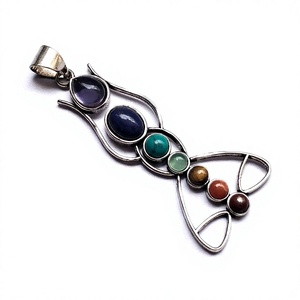 Pendentif Chakra 7 Chakras avec pierres précieuses serties, style bohème, collier plaqué argent, cadeaux de guérison Reiki, méditation, yoga - Product Image 3
