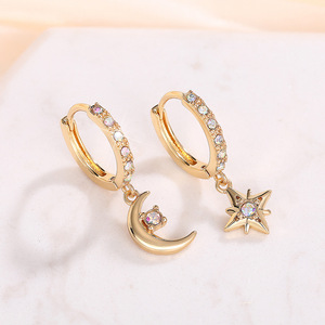 Orecchini Asimmetrici Trendy a Forma di Stella e Luna per Donne, Gioielli Chic per Uso Quotidiano - Product Image 4