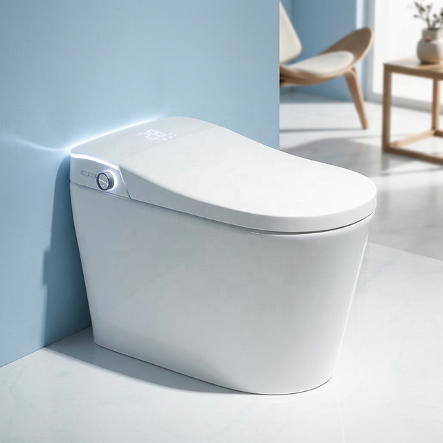 Smart One-Piece Electric Bidet Toilet with Heated Seat Night Light Wireless Remote Control, Modern Ceramic Toilet