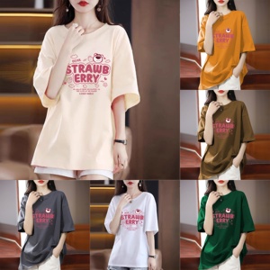 <span class=keywords><strong>T</strong></span>-<span class=keywords><strong>shirt</strong></span> d'é<span class=keywords><strong>t</strong></span>é 100 % coton à manches courtes pour femme avec magnifique imprimé nœud et strass 3D, taille XXS, respirant, coupe ample, avec logo - Product Image 2