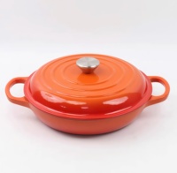 Casserole en fonte émaillée, 26 cm, peu profonde, avec couvercle et bouton en acier inoxydable, compatible avec tous les types de cuisinières