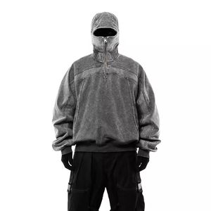 เสื้อฮู้ดแบบซิปเปิดไหล่แบบมีฮู้ดสำหรับซักกรดแบบวินเทจ - Product Image 1