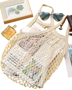 Portatile in cotone riutilizzabile maglia Tote Bag manico in rete lavabile organizzatore di generi alimentari per frutta e verdura Shopping per i mercati - Product Image 3