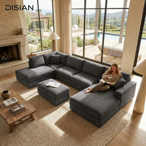 Ensemble de canapés modulaires modernes Cloud à compression avec fonctions réglables, revêtement en tissu et rembourrage en éponge – Mobilier de salon de luxe - Product Image 1