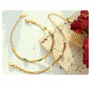 2022 Waterproof Simple Slim Snake Chain Creative Fancy Choker Zircon Stones Necklace Girls Gift