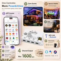 Pengontrol LED Lanskap Luar Ruangan Gouly Plus WiFi Cloud WiFi 4 Saluran 6 Zona untuk Atap, Taman, Kolam Renang dengan Deteksi Gerak