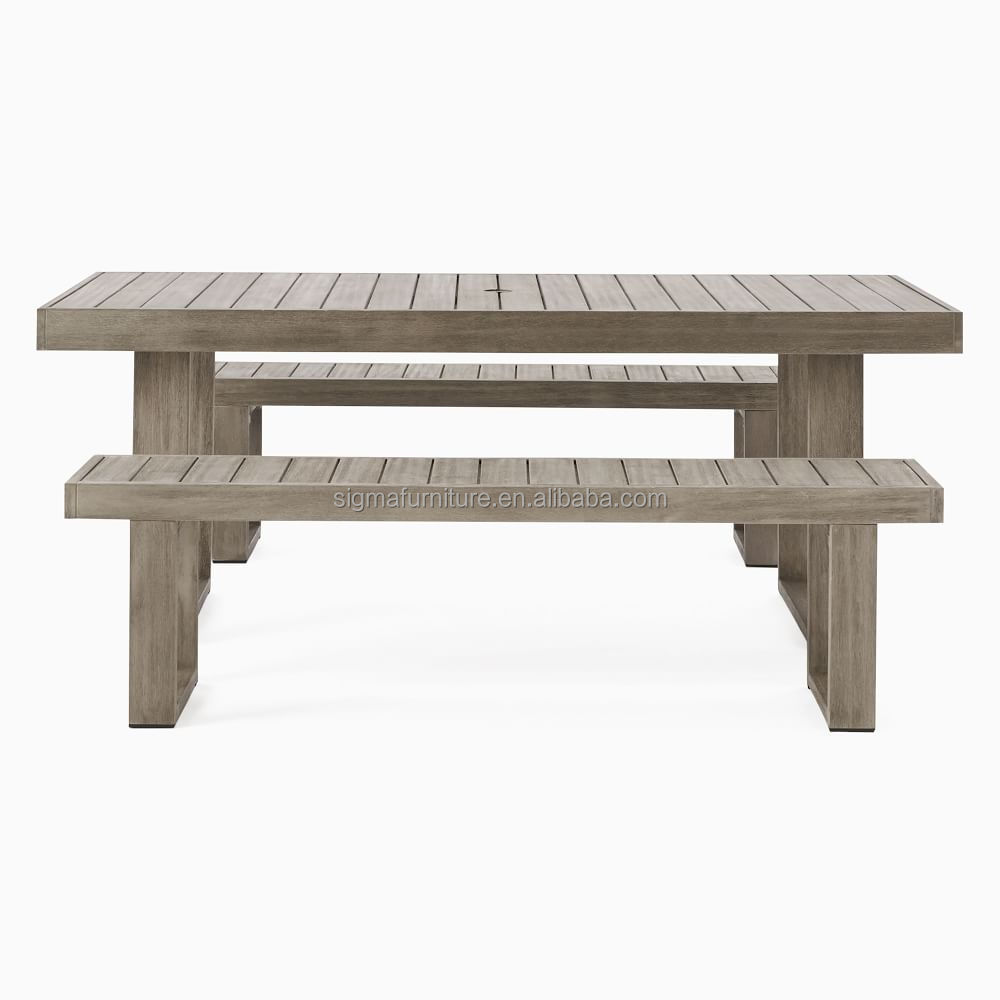 Outdoor wholesale park beach teak wood patio picnic dining table and chairs set with dining bench