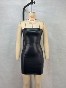 Robes mini sexy moulantes à la mode, robes tube en cuir <span class=keywords><strong>noir</strong></span> sexy pour femmes, robes élégantes de soirée sans manches, robes basiques - Product Image 6