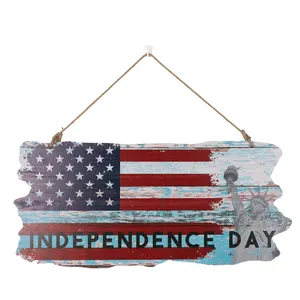 Bandeira americana de madeira para o dia da independência, bandeira artesanal rústica 10x24, desenho feito à mão para presentes patrióticos